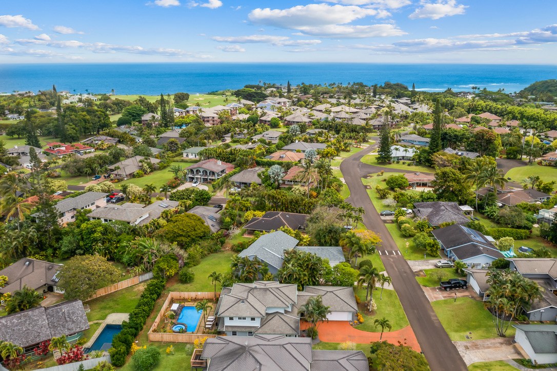 Aerial view of Princeville and ocean